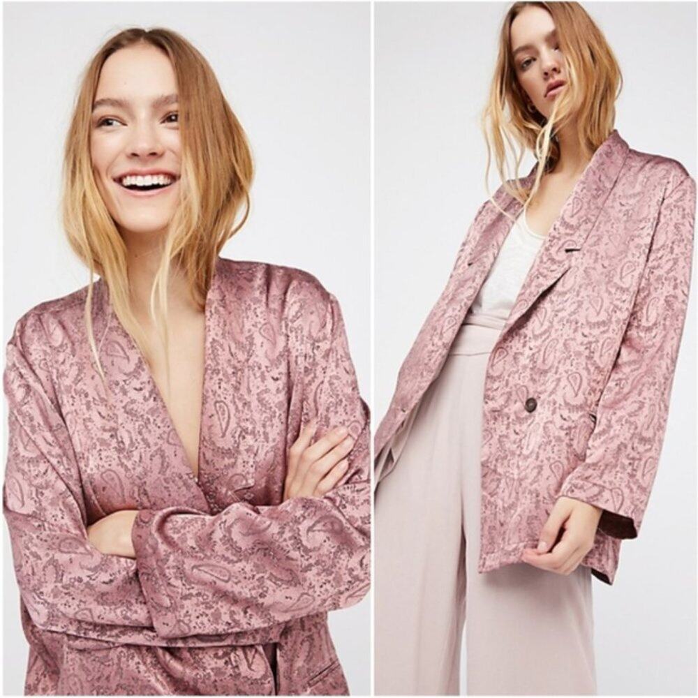 Free People Pink Silky Jacquard Blazer